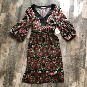 Silky Tie Waist Dress with Bell Sleeves